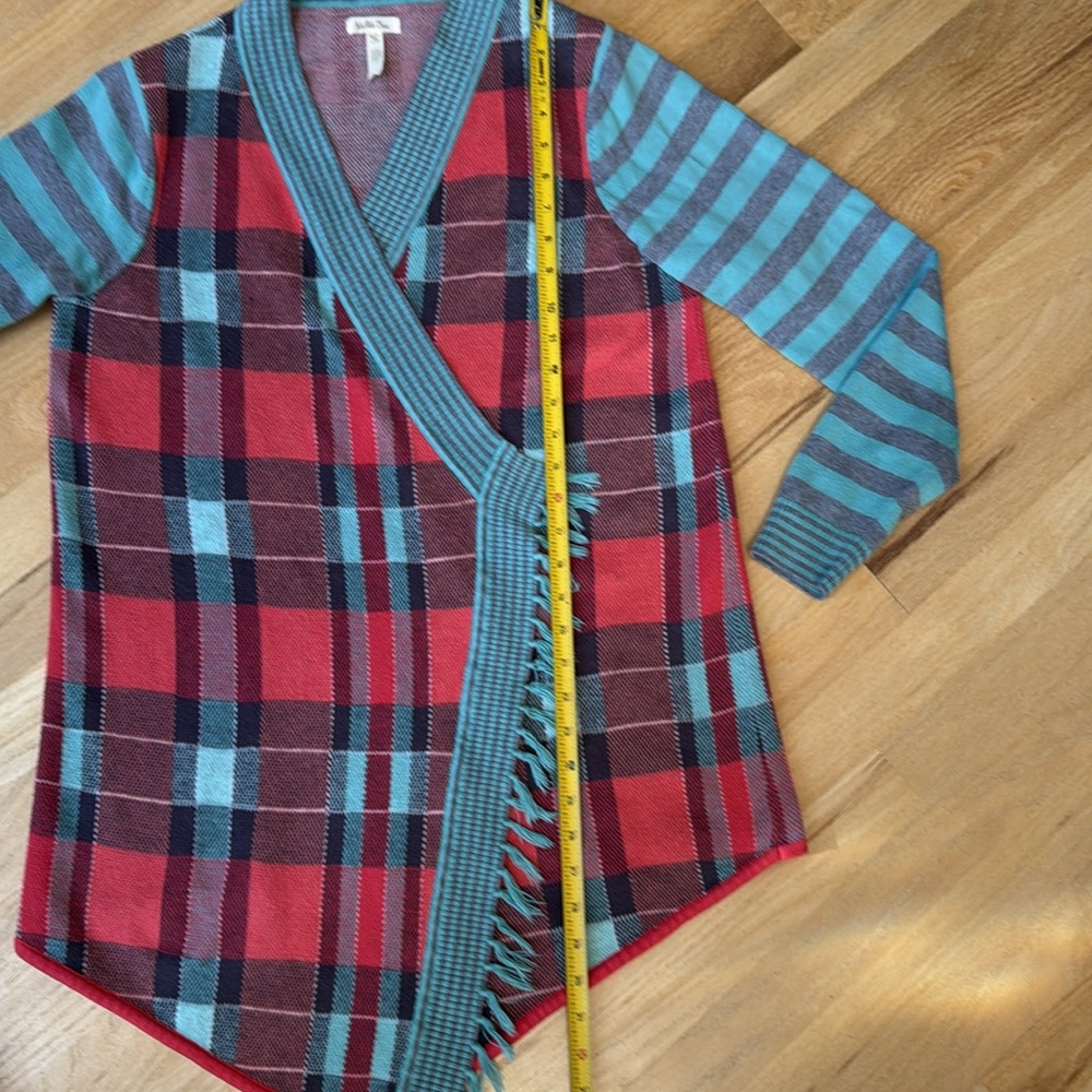 Matilda Jane Steadfast striped plaid Size M open Christmas sweater green red - Picture 6 of 8